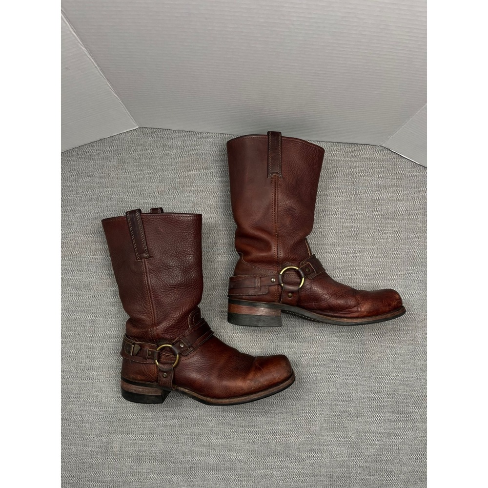 Frye Harness 12R Boots Mens 11 Brown Leather Biker Western Square Toe Distressed